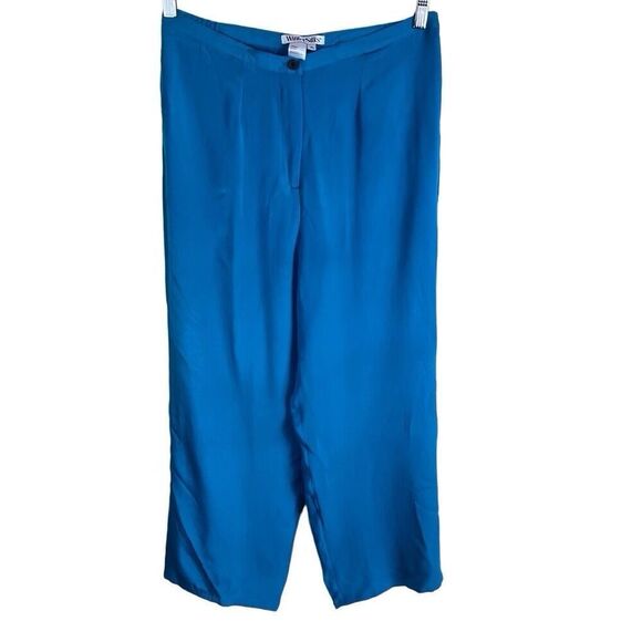 WinterSilks Womens‎ 100% Silk Wide Leg Turquoise Blue Pant Size Petite Large - Picture 1 of 6